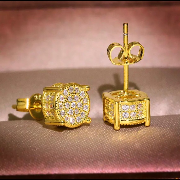 925Sterling Silver BLING ICED HIP HOP STUD EARRING - Picture 8 of 10